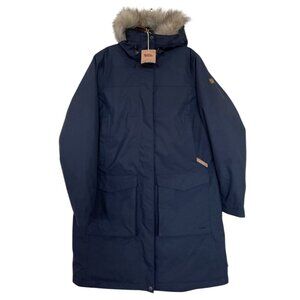 Fjallraven Nuuk Lite Parka Womens Jacket Coat Size Large Blue Hooded Faux Fur